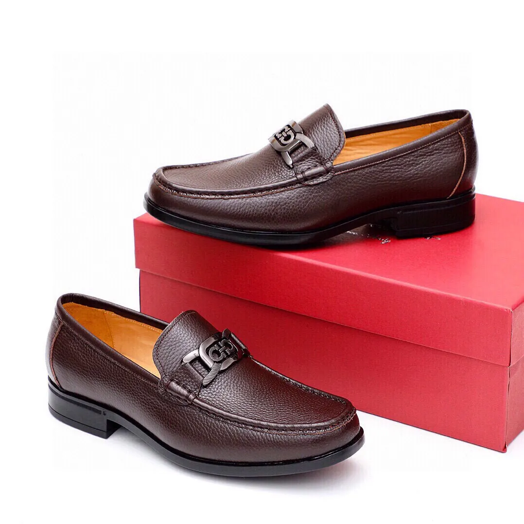 Men's shoes 💰520 💐[Ferragamo/Ferragamo] New 🐲Ferragamo* Ferragamo classic formal leather shoes! It uses imported first-layer pebbled cowhide leather upper + luxurious hardware buckle, and the inner first-layer comfortable cowhide leather lining! Original rubber outsole! Code number 38-44 (45🉑️customized)